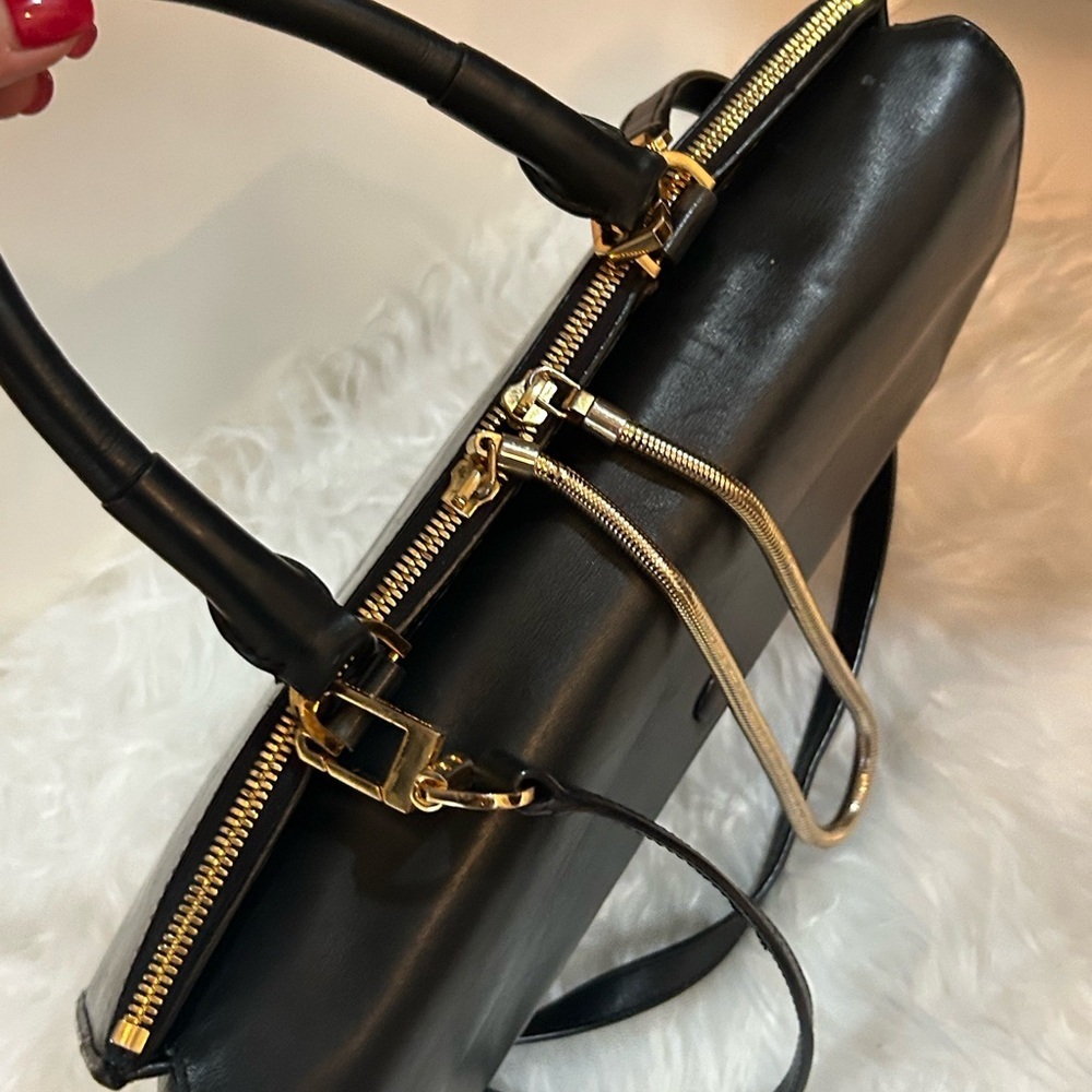 Alexander Wang Black Leather Structured Satchel Top Handle Crossbody Work Bag - Picture 4 of 12